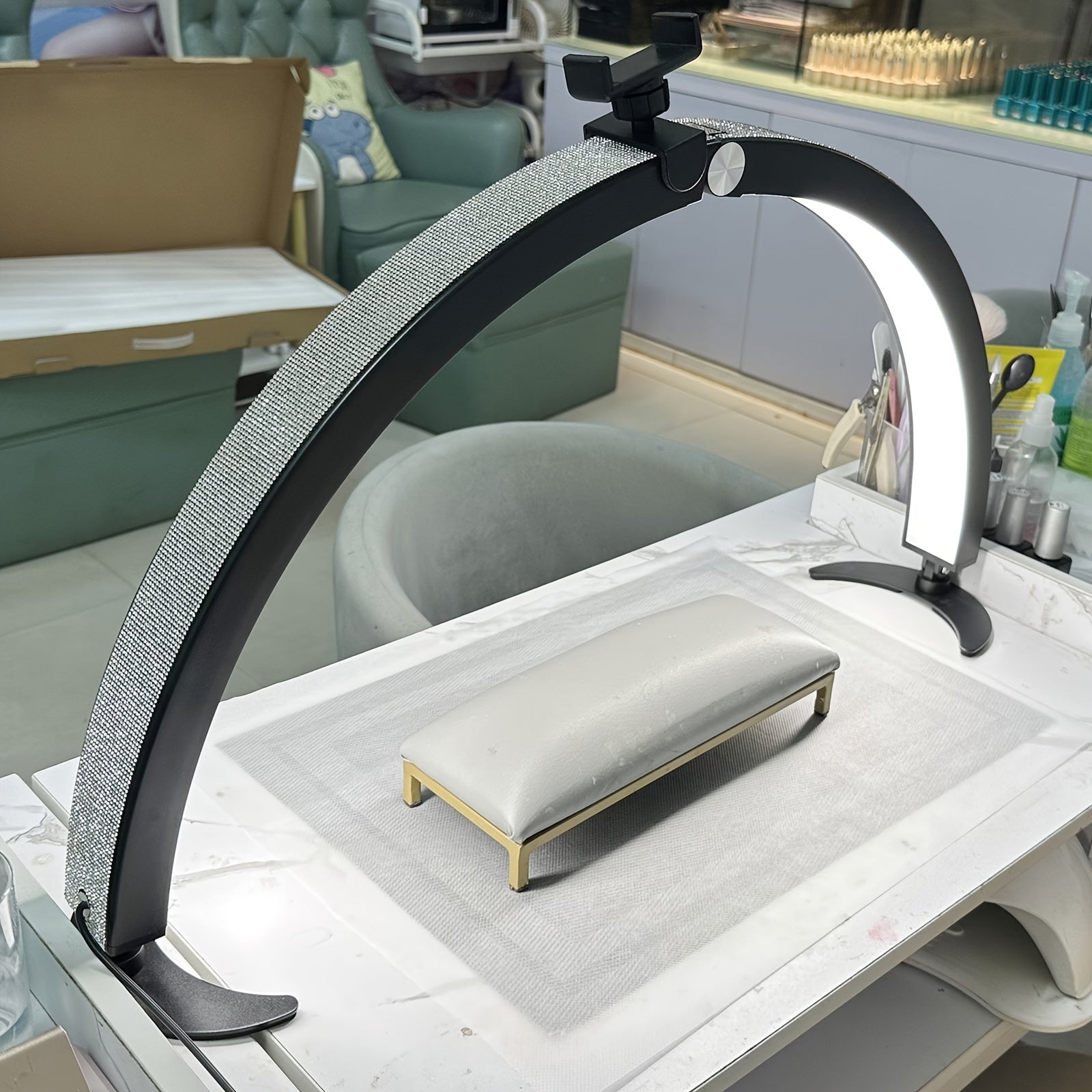 Nail Studio Set Lamp, Eyelash Lamp, Foldable Half Moon Lamp, With Remote Control And Phone Stand, 7 Colors And 10 Brightness Can Be Adjusted For Salon Nail/tattoo/eyebrow Tattoo/facial Beauty Lamp